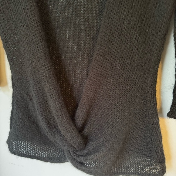 Wooden Ships Women’s Front Knot Black Mohair Wool Blend Top Sweater Shrug Sz M/L - Picture 3 of 10